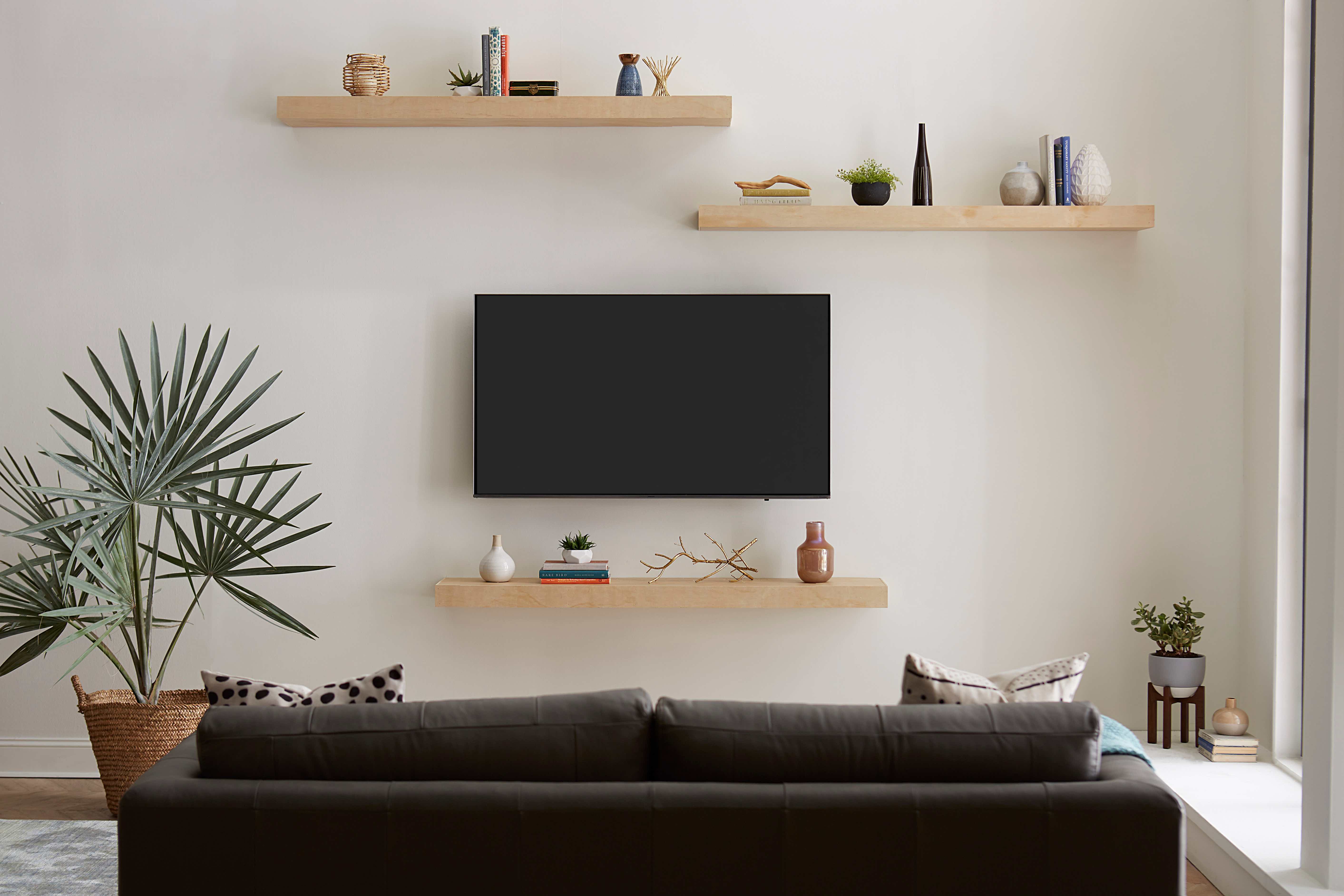 Wall mounted tv and 2024 floating shelf